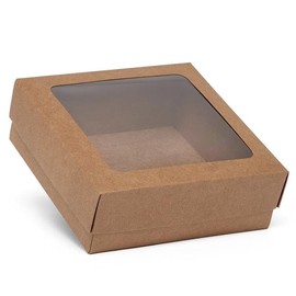 Paper Mart Kraft Cookie Boxes with Window, Small 6 x 6 x 1 ¾ Inch Treat Boxes, Bulk Pack of 25 for Cookie Packaging and Individual Pastries