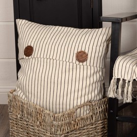 Katie's Vintage Stripe Tier Curtains, Set of 2, 36" Long, Urban Rustic Farmhouse Boho Style Café Curtain, Natural Cream w/Black Stripes