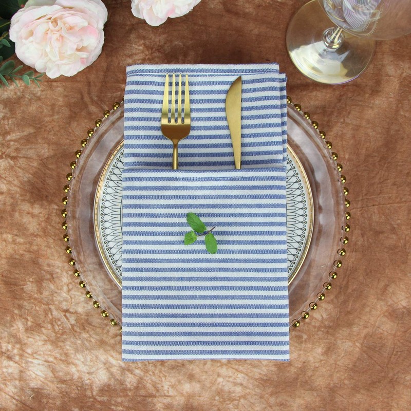 INFEI Plain Striped Cotton Linen Blended Dinner Cloth Napkins -