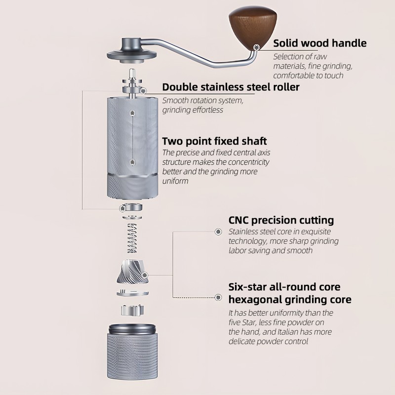 Manual Coffee Bean Grinder 12 Coarseness Settings CNC Stainless Steel
