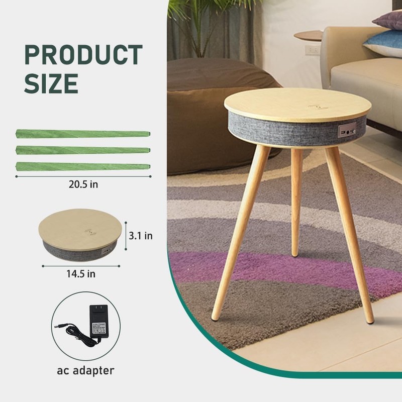 Louis Donné Smart End Table with Bluetooth Speakers, Round Side