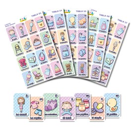 PYA CHOICE Lotería para Baby Shower - Unisex (niña o niño) – Juego Impreso para 30 Invitados – Incluye 30 Tablas y 54 Barajas – Actividad Divertida y Lista para Usar