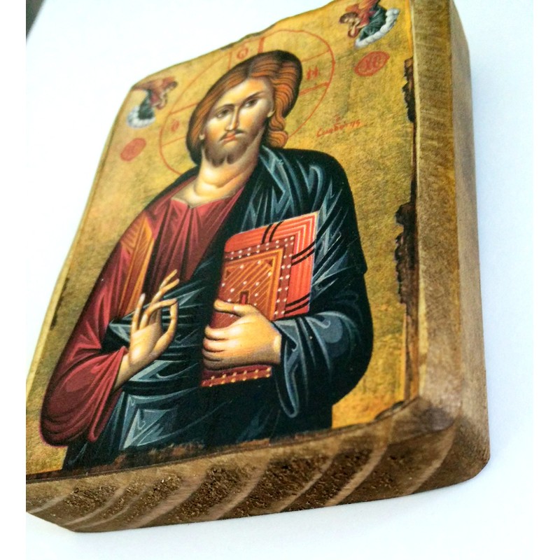 Wooden Greek Christian Orthodox Wood Icon of Jesus Christ /
