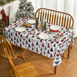 Horaldaily Christmas Tablecloth 60×84 Inch Rectangular, Christmas Trees Buffalo Plaid Black Washable Table Cover for Party Picnic Dinner Decor