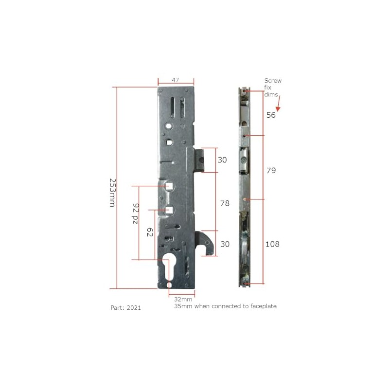 Safeware Upvc Door Lock Gear Box Only 35mm Backset 92pz