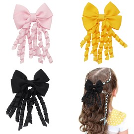 AYNKH Hair Bow, Spiral Snakes, Double Bow with Spiral Bangs, French Bow Flutter Hair Clip, School Hair Accessories for Girls and Women, Suitable for School, Prom