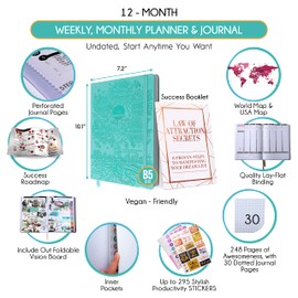 Life Planner - Undated Deluxe Weekly and Monthly Planner, a 12 Month Journey to Increase Productivity, Happiness & Enhance Organization | Life Organizer, Gratitude Journal, Agenda Planner, To Do List, Gift Box & Stickers - Start Anytime