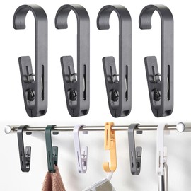 iBetterLife Clothes Pins Heavy Duty Outdoor - 4 Pcs Large Laundry Hook Hangers with Clips Closet Organizer Clamps Hanging Socks Boot Bras Towels Shower Pegs for Bathroom Wardrobe Kitchen Office, Black