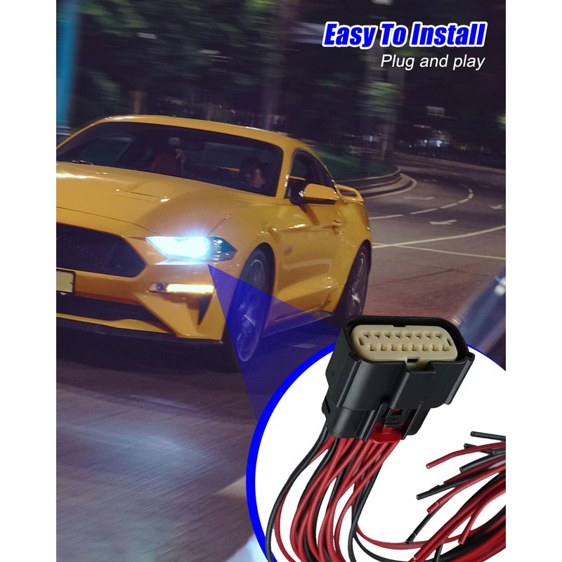 16 Pin Headlight Connector Harness Fit for Ford Mustang 2015–2023,