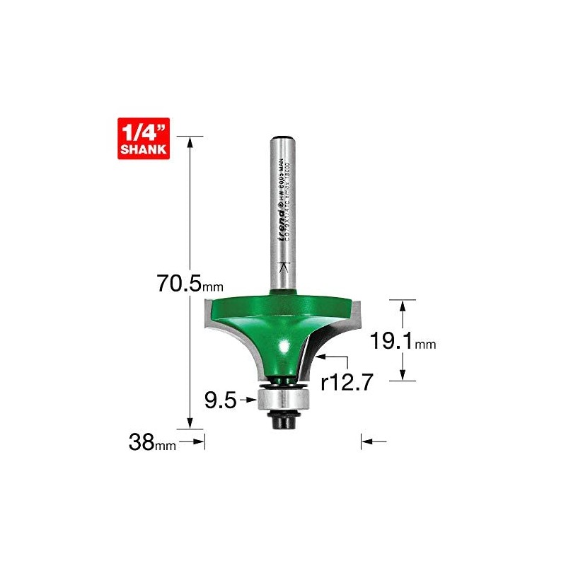 Trend CraftPro Bearing Guided Round Over Router Cutter, 1/4 Inch