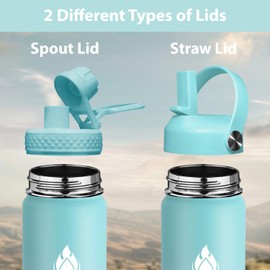 SENDESTAR Water Bottle 32oz Double Wall Vacuum Insulated Leak Proof Stainless Steel Sports Water Bottle—Wide Mouth with New Flex Straw Lid & Spout Lid (Bubble Gum)
