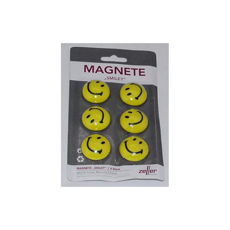 Zeller Magnet-Set Smiley 6 pcs, Metal Multi-Colour, 3 x 3