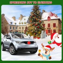 Hydencamm Reindeer Car Decoration for Christmas with Nose, 4PCS Window Sticker, Antlers for Car Reindeer Window Roof-Top & Front Grille, Auto Holiday Decoration Reindeer Ears for Car SUV Van Truck