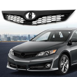 G-PLUS Mesh Grill Assembly Front Upper Grille Assembly, Compatible with Toyota Camry SE XSE Sedan 4-Door 2012 2013 2014 5310106340C0 Matte Black Hood