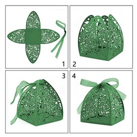 Auto-plaza 50 Pieces Beauty Laser Cut Favor Boxes DIY Wedding Birthday Gift Candy Boxes with Ribbons (Green)