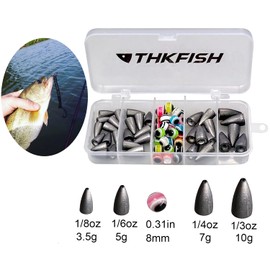 THKFISH Fishing Weights Sinkers Fishing Beads Bullet Sinkers Carolina Rig Texas Rig Kit Fishing Accessories Kit 64pcs