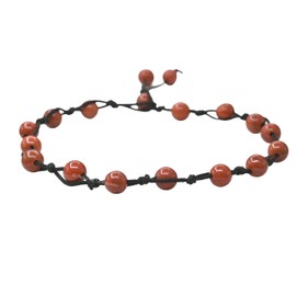 Red Jasper Anklet Ankle Bracelets for Women - Waterproof Beaded Healing Crystal Anklets, Plus Size Chakra Gemstone Bead Anklet (Stretchy Adjustable - Hand Knotted)