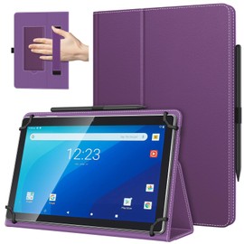 TiMOVO Universal Case for 10.1 Inch Android Tablet with Pen Loop, Lightweight Folding Stand Cover with Hand Strap for All 9"-11" Touchscreen Tablet, Dark Purple