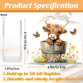 SUPERDANT Highland Cattle Acrylic Napkin Holder Highland Cow in a Barrel Acrylic Cocktail Napkin Holder Acrylic Paper Towel Holder for Kitchen Dining Table Countertop Outdoor Cocktail Napkin Holder