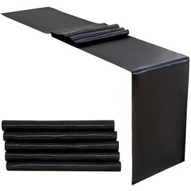 Set of 5 Satin Table Runners 12x108 inch Table Runner for Party Wedding Reception Banquet Decoration Bright Fabric Spring Party Chair Sashes (Black)