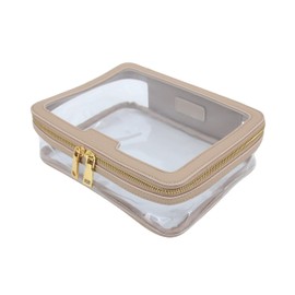 Large Toiletry Bag Waterproof Toiletry Travel Bag Clear PVC Zippered Cosmetic Bag Makeup Bag Clear Wash Bag Toiletry Organizer Makeup Bag for Travel Bathroom Men & Women. Vegan Leather (Mocha)