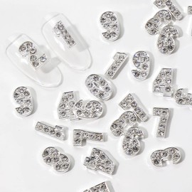 Alloy Numbers Nail Art Decorations, Digits 0-9 Nail Glitter Design, Silver Metal Big Number Nail Rhinestone Rivet Supplies for Women Girls Manicure Charms Decoration, DIY Jewelry Gems Making Craft