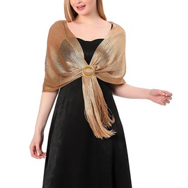 YOCDNOV 1 Piece Sparkling Wrap - with Buckle Women Evening Wrap Stole Scarf Party Formal Dresses with Fringe Party Wedding Scarf for Evening Dress (Gold)