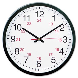 Universal 24-Hour Round Wall Clock, 12 5/8", Black (10441)