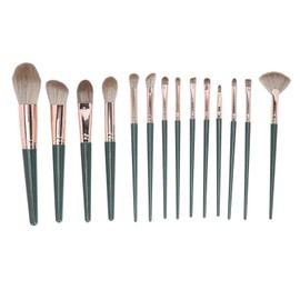 Concealers Eye Shadows Blush Set, Expertly Hold Powders 14pcs Green Synthetic Makeup Brushes Set for Travel