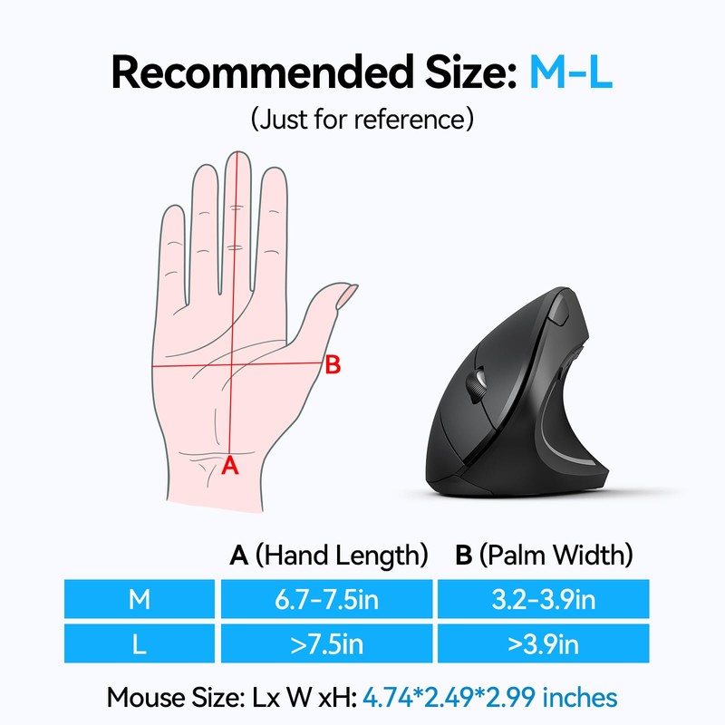 TECKNET Ergonomic Mouse, Wireless Bluetooth Vertical Mouse, 4800 DPI Silent