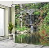 ABAKUHAUS Japanese Shower Curtain, Cascading Waterfall Pond Under Bridge Reflections