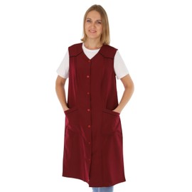 Women's Sleeveless Cooking Apron Apron Button Gown Plain House Dress, red, 44