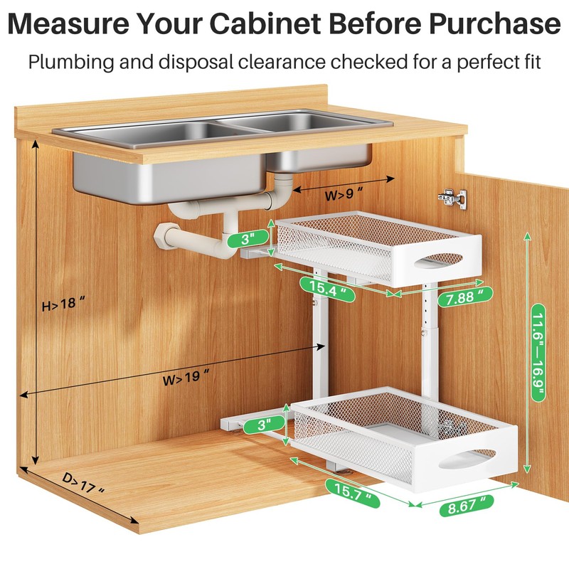 Under Sink Organizer, 2 Tier Pull out Cabinet Organizer Baskets