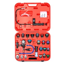 DNA MOTORING 28pcs Radiator Coolant Pressure Tester Vacuum Refill Tool Kit for Most Vehicles,with Carrying Case,Red,TOOLS-00315
