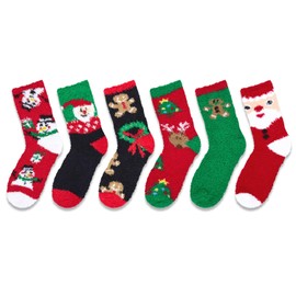 Christmas Gifts Stocking Socks for Women Girls -Fuzzy Socks Teens Fluffy Socks Warm Winter Fleece Cozy Socks 6 Pairs