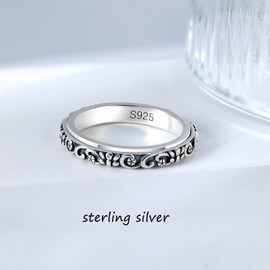 LYTTMAB S925 Sterling Silver 4mm Vintage Oxidized Lotus Flower Spinner Ring for Anxiety Women Just Breathe Ring Fidget Calmi Ring Size 9