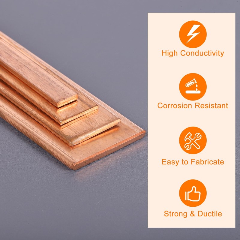 sourcing map 2 Pcs Copper Flat Bar, 0.08" x 3/16"