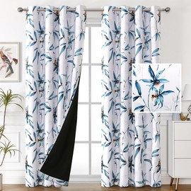 H.VERSAILTEX 100% Blackout Curtains 96 inch Length 2 Panels Set Printed Drapes Thermal Insulated Curtains for Bedroom with Black Liner Sound Proof Curtains, Bella Vista Indigo