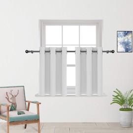 Kitchen Tier Curtains 30 inch Room Darkening Kitchen Tiers Bathroom Short Curtain Triple Weave Small Cafe Curtains Half Window Treatment Set 2 Panels Grommet Top 30" Greyish White
