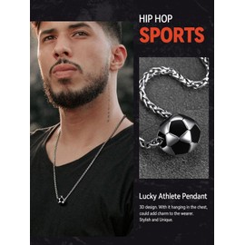 FaithHeart Soccer Pendant Necklace for Male Stainless Steel Men's Sports Necklaces Jewelry Football Neck Chains