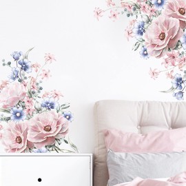 Pink Flower Wall Sticker Pink Flower Plant Butterfly Wallpaper Sticker Removable Stylish Scandinavian Diy Wall Sticker Decoration Wall Sticker House Plant Art Wall Decor Stylish Room Decor Wall Decor
