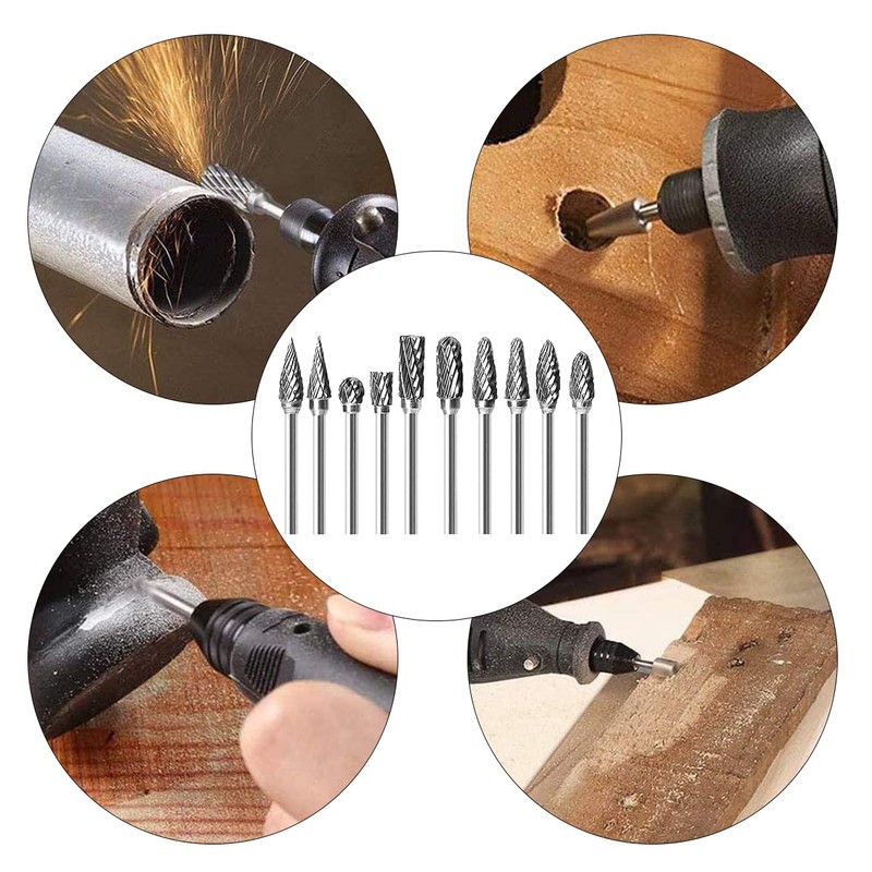WANGCL 10 Pcs Rotary Burr Set Tungsten Carbide Carving Tool