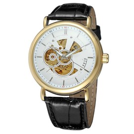 FORSINING Waterproof Hollow Out Automatic Mechanical PU Leather Strap Male Watch(White  Gold)