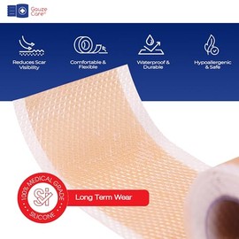 Gauze Care- Cinta de silicona para cicatrices GauzeCare – Rollo de 1,6” x 120” – Cinta de silicona profesional, reutilizable y de grado médico para cicatrices quirúrgicas, cesáreas, quemaduras, queloi