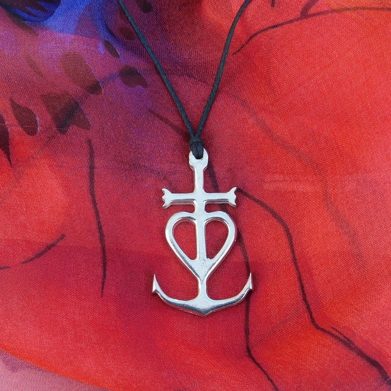 Camargue Cross Pendant with Adjustable Waxed Cord, Hand Cast in