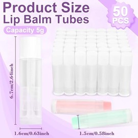 RAINFLOW - 50 tubos de bálsamo labial – 5 g, recipientes de bálsamo de brillo labial retorcido, sin BPA y sin fugas, tubos de lápiz labial vacíos transparentes con tapas blancas para pintalabios