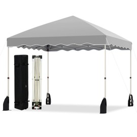 Tangkula 10x10 FT Pop Up Canopy, UPF50+ Easy Set up Instant Tent with Wheeled Bag, 8 Stakes, 4 Anchors, 4 Wind Ropes, 4 Sandbags, Heavy Duty Outdoor Canopy Tent 10x10 for Patio Party Backyard (Gray)