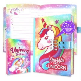 Decorably Glittery A5 Unicorn Diary with Lock for Girls with Lock Code and Music, 80 Sheets Unicorn Journal for Girls with Charging Cable