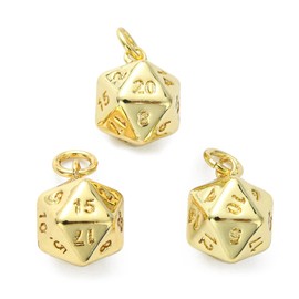 Airssory 10 Pcs 20 Sided Polyhedral Dice Brass Metal Golden Plated Tiny Charms with Jump Rings for Role-Playing Games Jewelry Making DIY Craft Material Supplies - 13.5mm