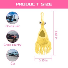 KHGUZ Crochet Yip Yip Car Hanger, Cute Knitted Alien Vehicle Mirror Charm Pendant, Handmade Automotive Interior Rear View Hanging Decor Accessories, Universal for SUV, Sedan, Truck (Yellow)
